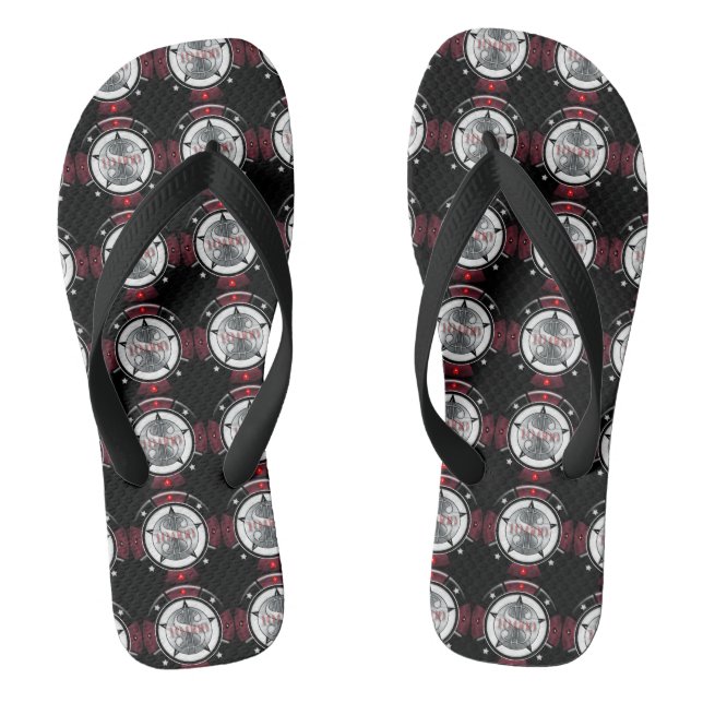 High Rollers Black & Red $10,000. Casino Chip Flip Flops (Footbed)
