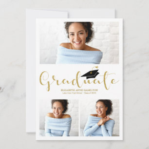 High School 3 Photo Glitter Grad Announcement