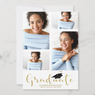 High School 4 Photo Gold Glitter Grad Announcement