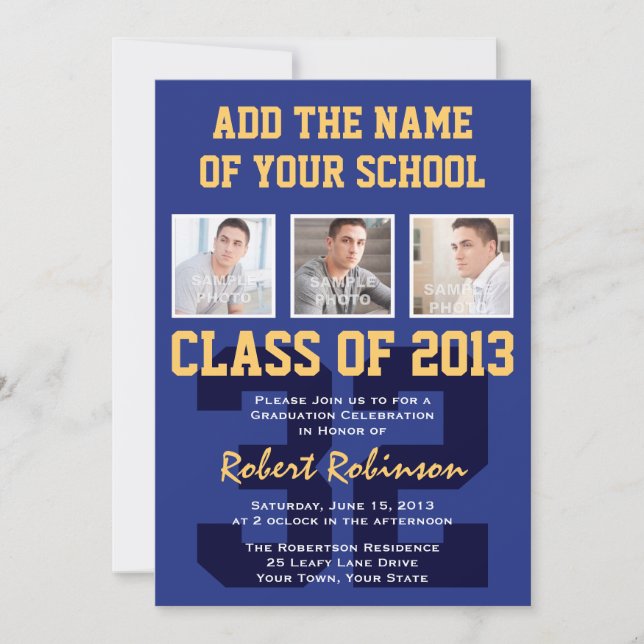 High School Athlete Sports Graduation Blue Gold Invitation (Front)