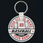 High School Baseball Player Personalized Sports Keychain<br><div class="desc">Personalized sports gifts and merchandise for school sports team. All texts are editable to fit your occasion. Background color is editable using the design tool. Perfect souvenir for school coach and graduating seniors who are also great athletes.</div>