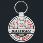 High School Baseball Player Personalized Sports Keychain<br><div class="desc">Personalized sports gifts and merchandise for school sports team. All texts are editable to fit your occasion. Background color is editable using the design tool. Perfect souvenir for school coach and graduating seniors who are also great athletes.</div>