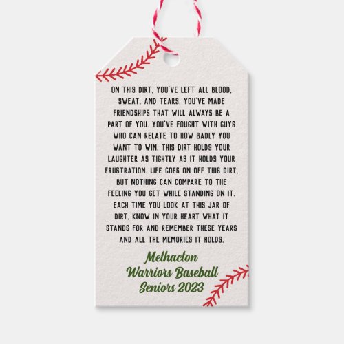 High School Baseball Senior Gift Memory  Gift Tags