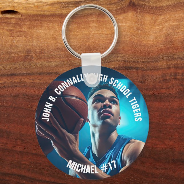 High School Basketball Player Photo Keepsake Keychain (Front)