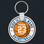 High School Basketball Team Custom Color Sports Keychain<br><div class="desc">Personalized sports gifts and merchandise for school sports team. All texts are editable to fit your occasion. Background color and text color are editable using the design tool. Perfect souvenir for school coach and graduating seniors who are also great athletes.</div>