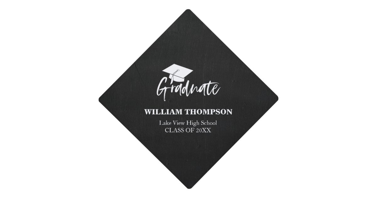 High School Chalk Black & White Grad Party Graduation Cap Topper | Zazzle