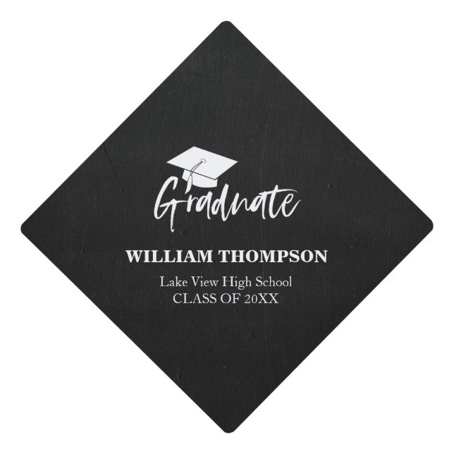 High School Chalk Black & White Grad Party Graduation Cap Topper (Front)