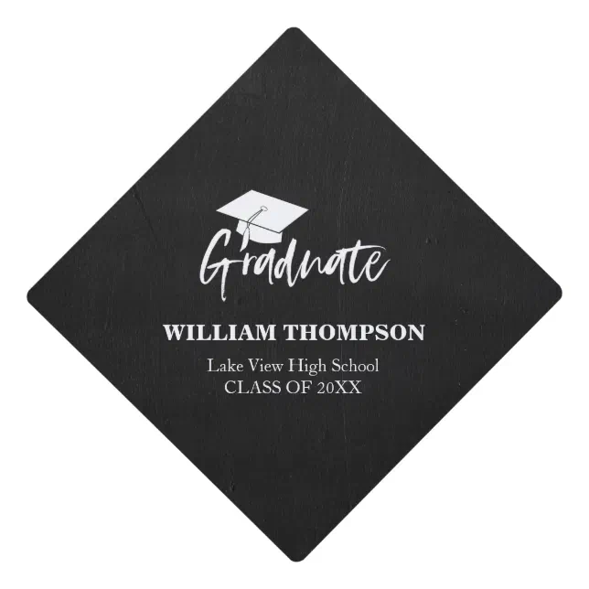 High School Chalk Black & White Grad Party Graduation Cap Topper | Zazzle