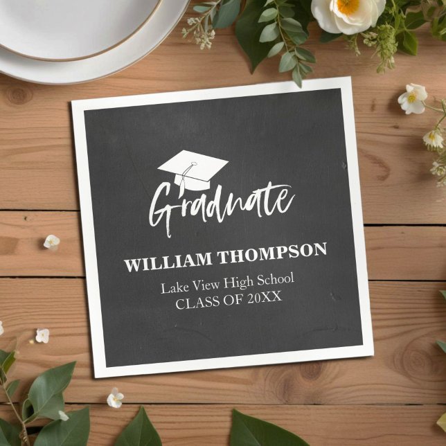 High School Chalk Black & White Grad Party Napkins (Creator Uploaded)