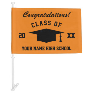 High School Class Graduation black orange Car Flag