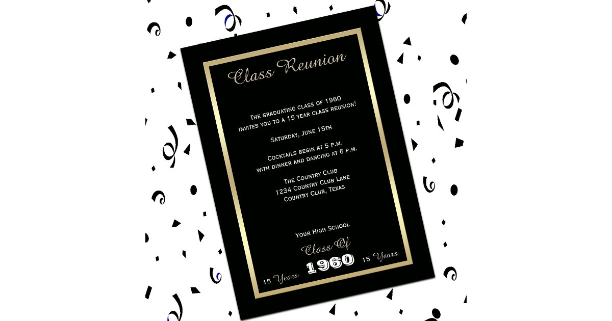 High School Class Reunion Black and Gold Invitation | Zazzle