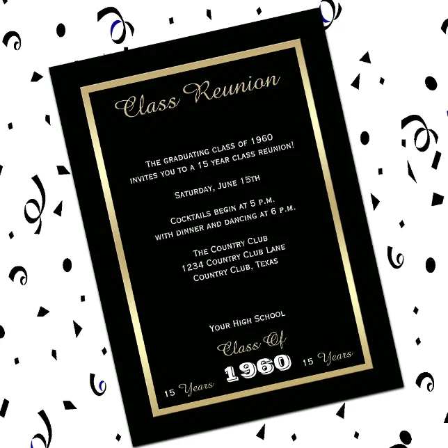 High School Class Reunion Black and Gold Invitation | Zazzle
