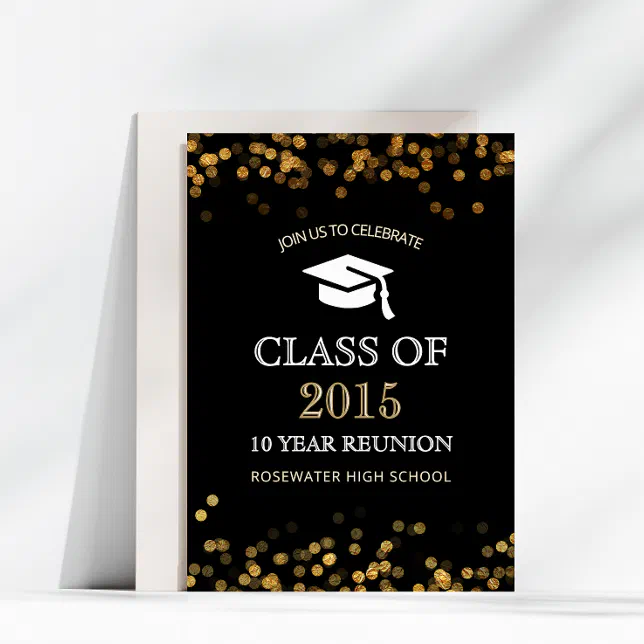 High School Class Reunion Black Gold Invitation | Zazzle