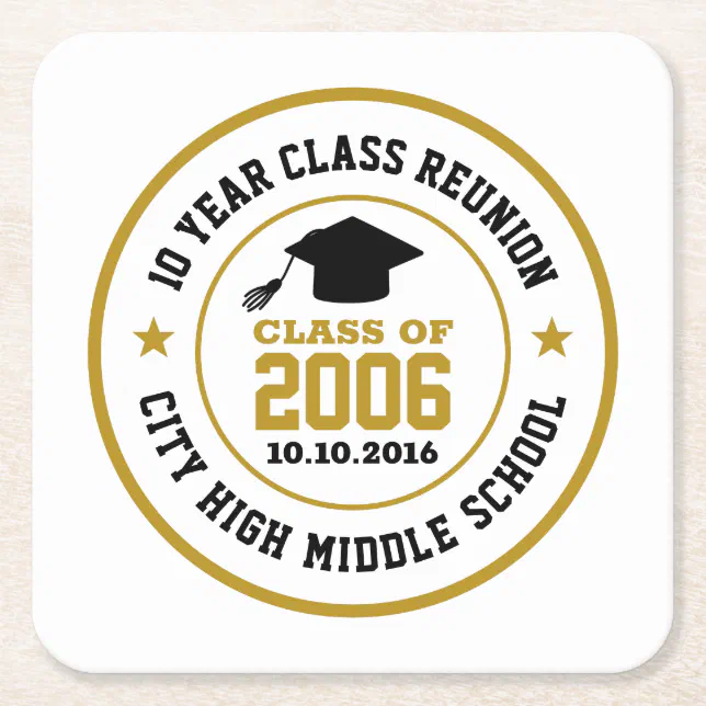 High School Class Reunion College Graduation Year Square Paper Coaster ...