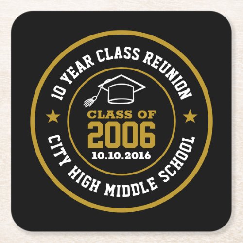 High School Class Reunion College Graduation Year Square Paper Coaster