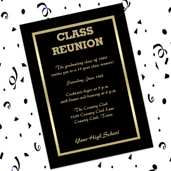 High School Class Reunion In Black Invitation by henishouseofpaper at Zazzle