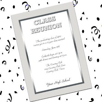 High School Class Reunion In Silver And White Invitation by henishouseofpaper at Zazzle