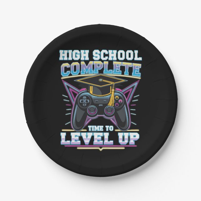 High School Complete Gamer Gaming Graduation Paper Plates (Front)