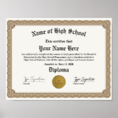 High School diploma, homeschool certificate, GED Poster | Zazzle