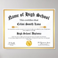 High School Diploma Replica Poster - Fake Gold Sea
