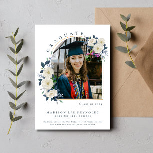 High School Floral Photo Graduation Invitation