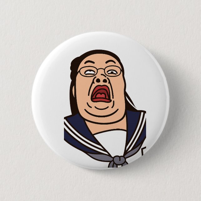 High school girl making funny faces button (Front)
