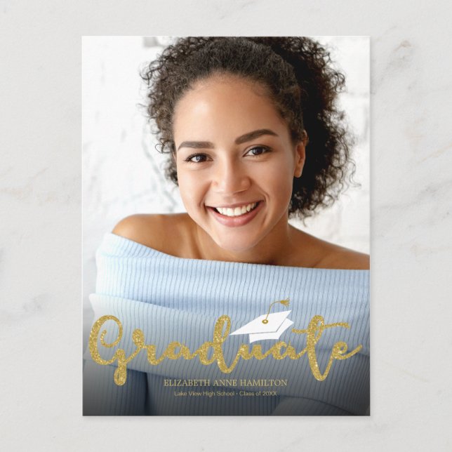 High School Gold Glitter Grad Announcement Postcard (Front)