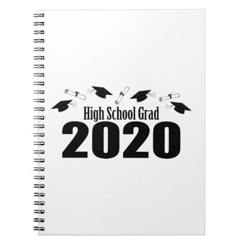 High School Grad 2020 Caps And Diplomas Black Notebook