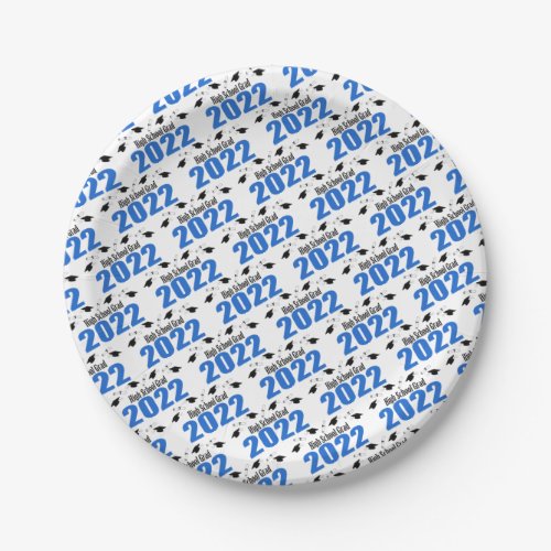 High School Grad 2022 Caps  Diplomas Blue Paper Plates