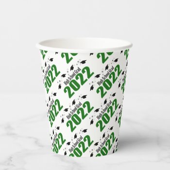 High School Grad 2022 Caps & Diplomas (green) Paper Cups by WindyCityStationery at Zazzle