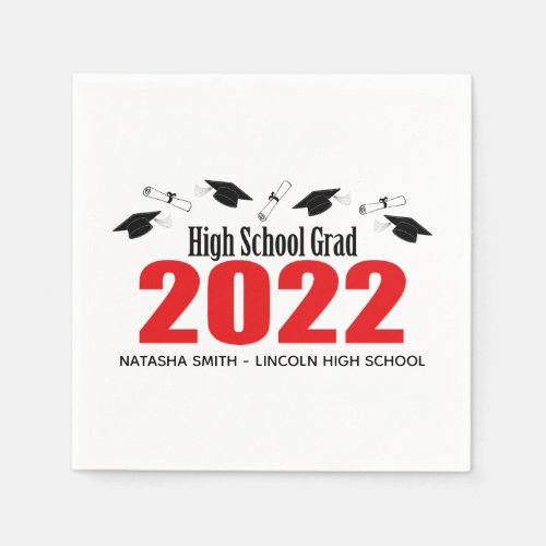 High School Grad 2022 Caps  Diplomas Red Napkins