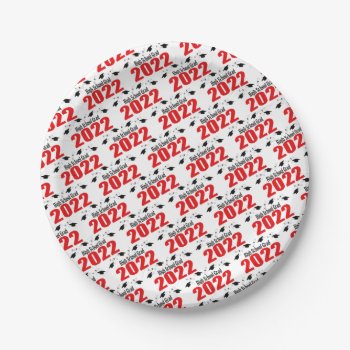High School Grad 2022 Caps & Diplomas (red) Paper Plates by WindyCityStationery at Zazzle