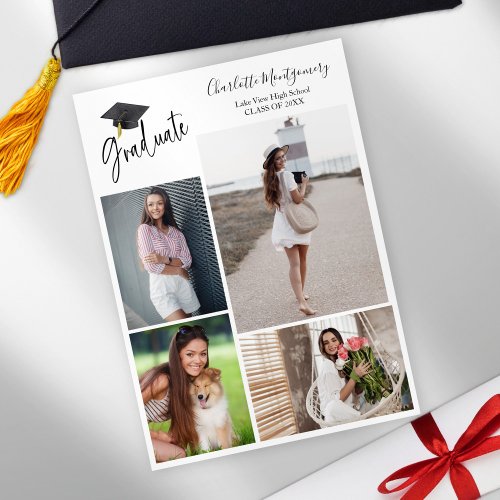 High School Grad Announcement 4 Photo Calligraphy