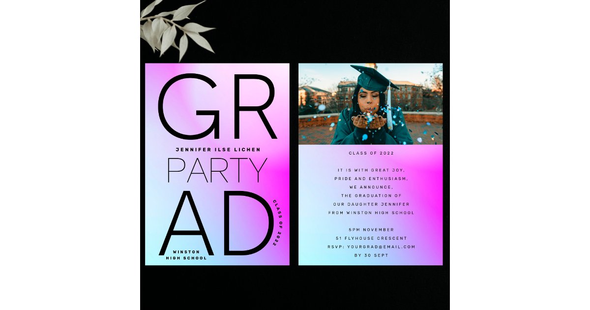 High School Grad Party Black Ombre Modern Minimal Invitation | Zazzle