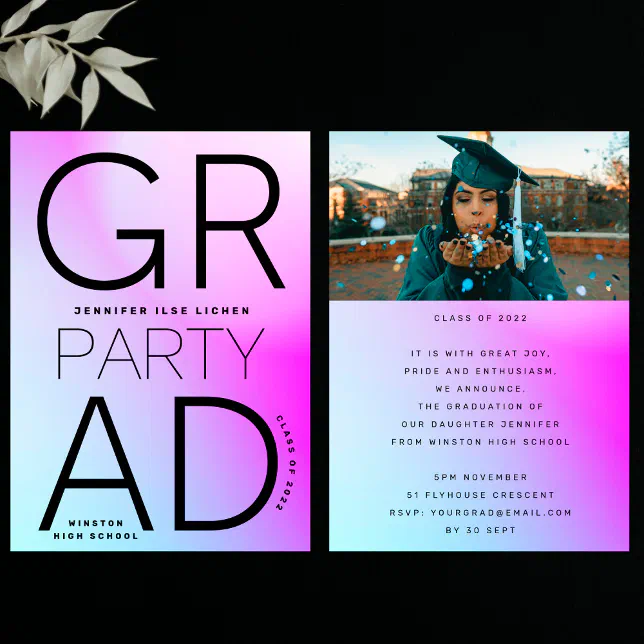 High School Grad Party Black Ombre Modern Minimal Invitation | Zazzle
