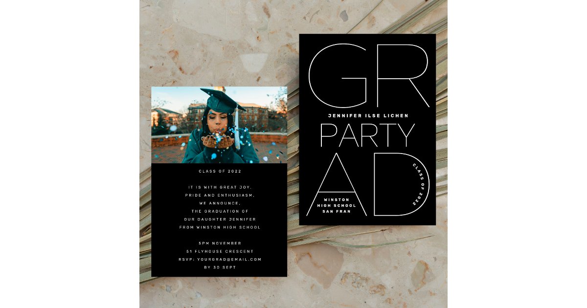 High School Grad Party Black White Modern Minimal Invitation | Zazzle