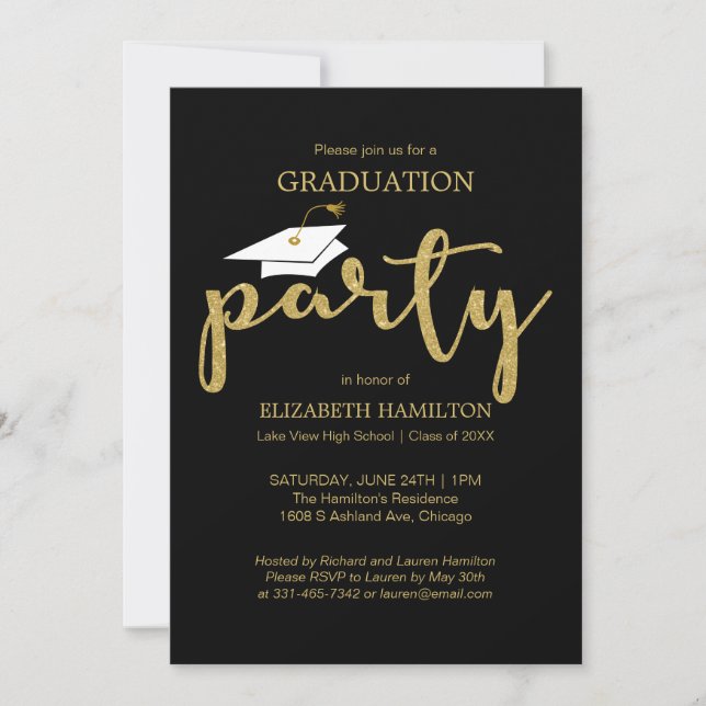 High School Grad Party Gold Glitter Invitations (Front)