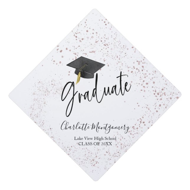 High School Grad Party Modern Splash Glitter Graduation Cap Topper (Front)