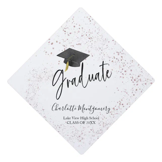 High School Grad Party Modern Splash Glitter Graduation Cap Topper | Zazzle