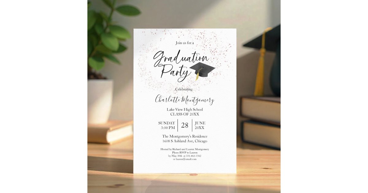 High School Grad Party Modern Splash Glitter Invitation | Zazzle