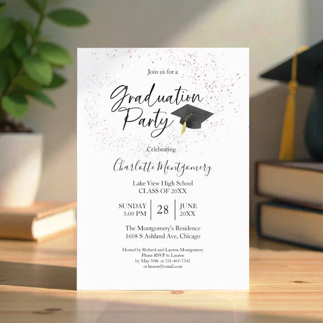 High School Grad Party Modern Splash Glitter Invitation | Zazzle