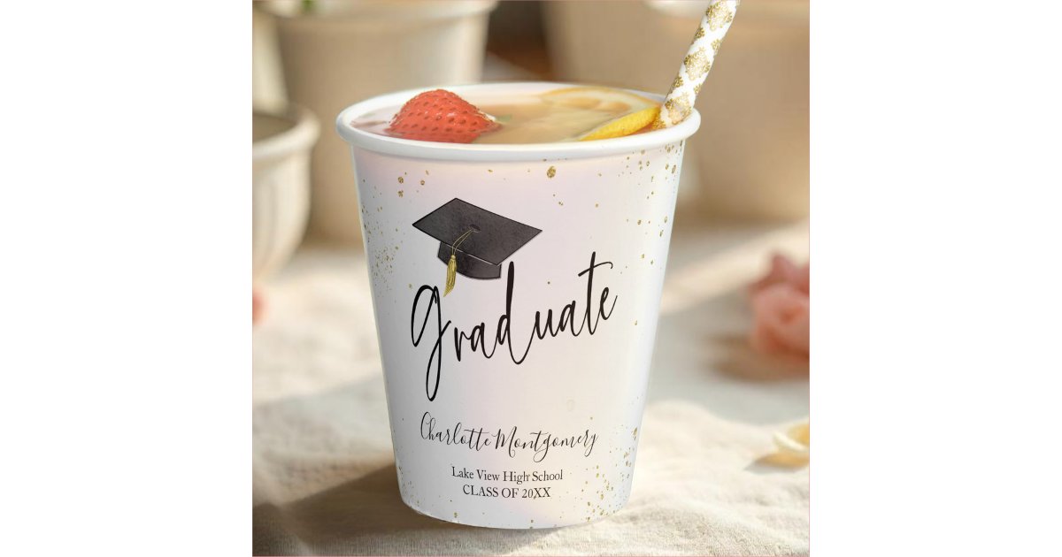 High School Grad Party Modern Splash Glitter Paper Cups | Zazzle