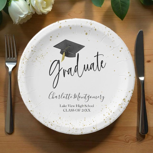 High School Grad Party Modern Splash Glitter Paper Plates (Creator Uploaded)