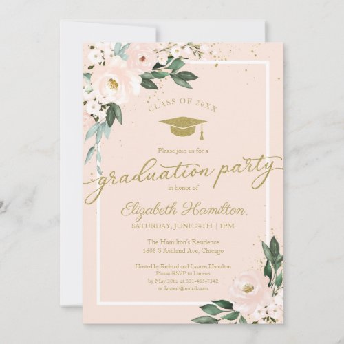 High School Grad Party Pink Blush Floral Invitation