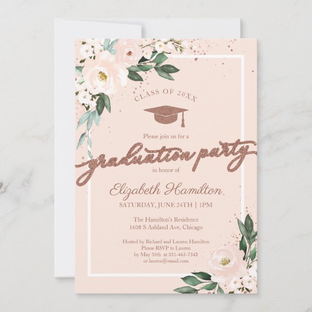 High School Grad Party Pink Blush Floral Invitation (Front)