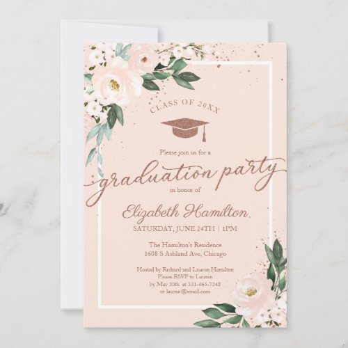 High School Grad Party Pink Blush Floral Invitation
