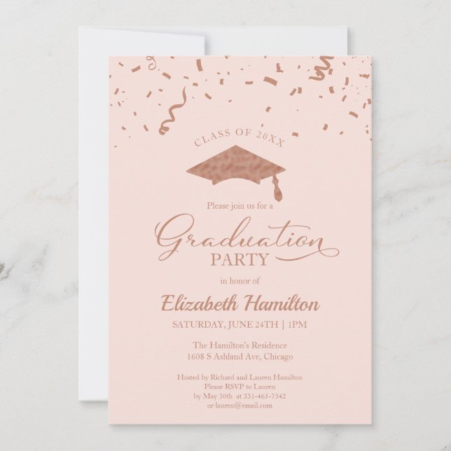 High School Grad Party Rose Gold Confetti Pink Invitation (Front)