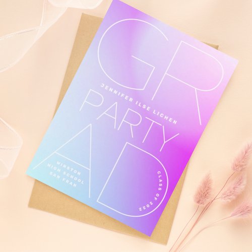 High School Grad Party White Ombre Modern Minimal Invitation