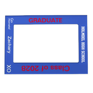 High School Grad Vertical Blue White Magnetic Photo Frame