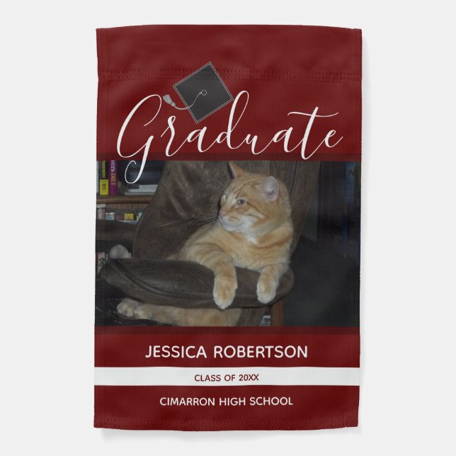 High School Graduate Mortarboard One Photo Garden Flag (Front)